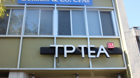 An exterior view of TP Tea in San Mateo, California. 
