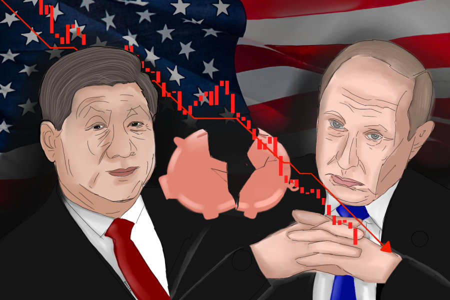 The American economy has been adversely affected, including a falling stock market and combined foreign problems such as the Russo-Ukrainian War and growing conflicts with China. 