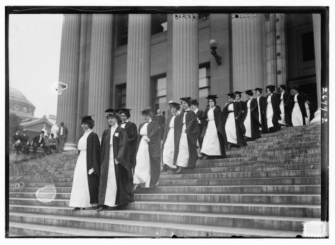 A class of Barnard students walks across campus in 1913.
