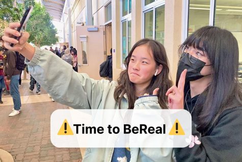 Lillian Yao and Megan Li pose for a late BeReal during lunch.