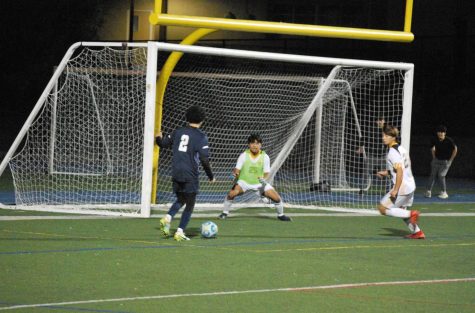 Sophomore Shawyaan Hajebi-Tabrizi beat his defender to become one-on-one with the goalkeeper.