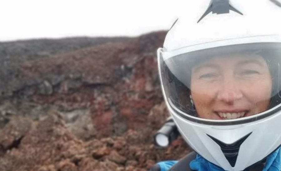 Maraia Tanner is pictured by a volcano on the first all-woman analog crew to Hi-Seas Hawaii. 
