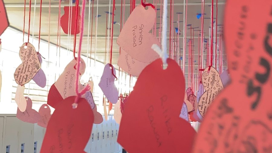 Heart-shaped Valentine’s Day grams in Carlmont’s C-Hall mark this special day. These grams are alphabetized for all grades.