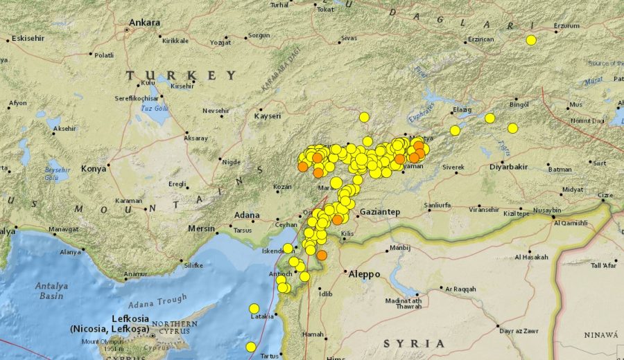 An image composite shows the area covered by the Kahramanmaras earthquake in Turkey, which spread along the North Anatolian Fault line. 