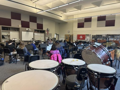 This is the bandroom (F20). Students gather here during flex and lunch to practice their music. 