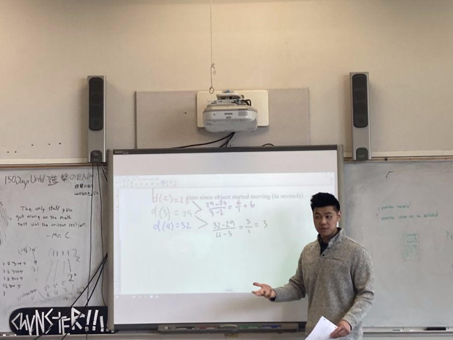 Ryan Chun, a math teacher at Carlmont, teaches students the method to obtain derivatives. These methods often use memorization, more so than critical thinking.