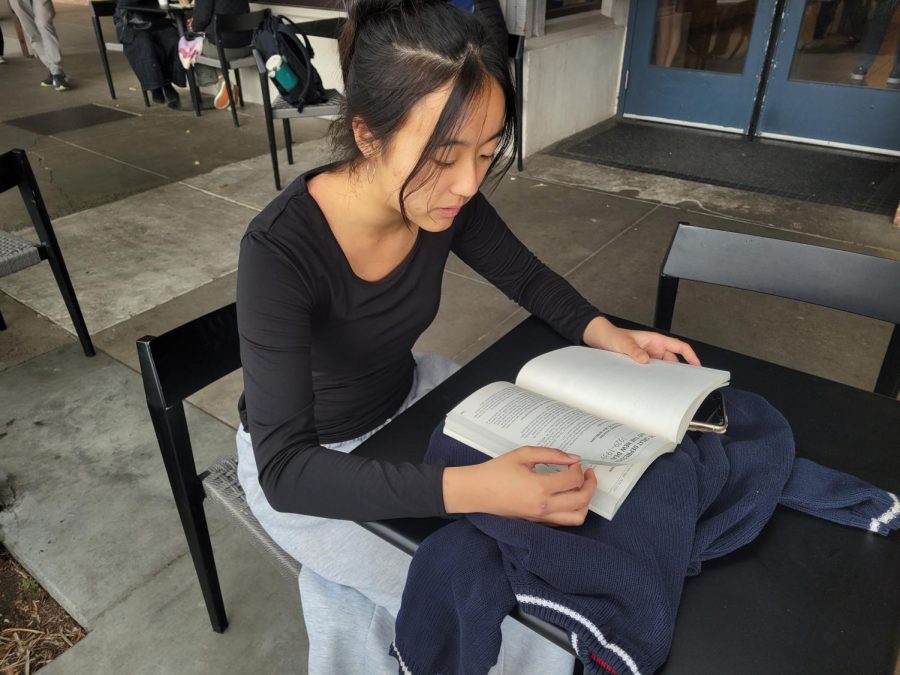 Junior Micah Cheng rushes to study for her AP exam.