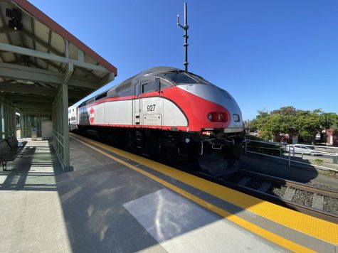 Passengers board a Caltrain on a Monday afternoon.
