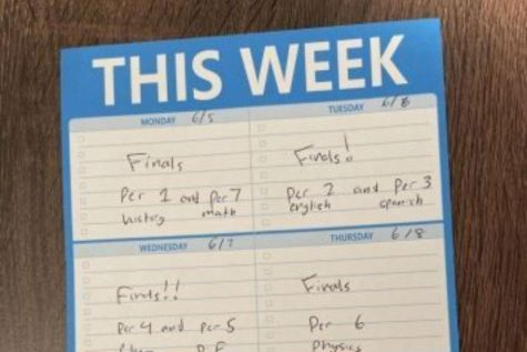 A student writes a weekly schedule for the final week of the 2023 school year.