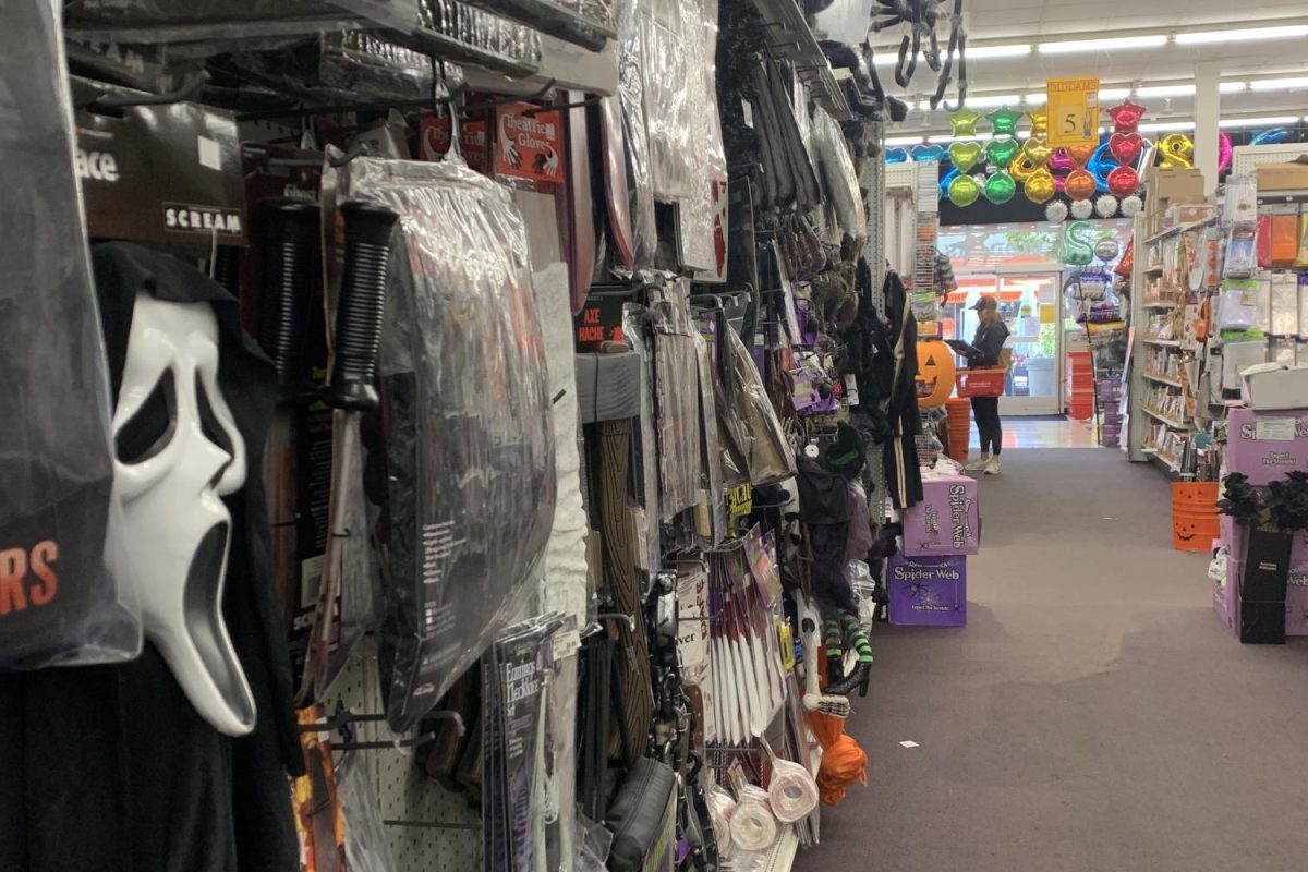 Diddams Party and Toy Stores aisle of Halloween decorations and costumes is stocked in preparation for the holiday. 