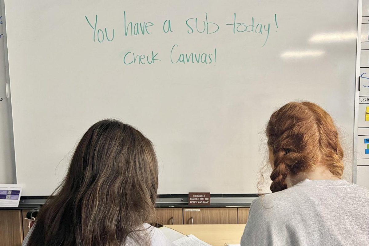 Students take charge of their education by working on Canvas assignments in class. Frequent teacher absences have prompted a shift from substitute-led lesson plans to online applications assuming similar responsibilities.