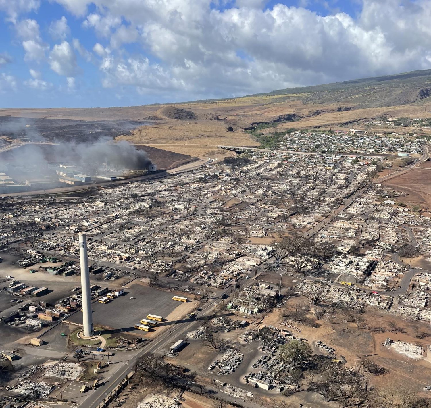 A photo taken on Aug. 9, one day after the fires sparked and caused insurmountable damage. Areas of Lahaina are still smoking as the fire continues to smolder.