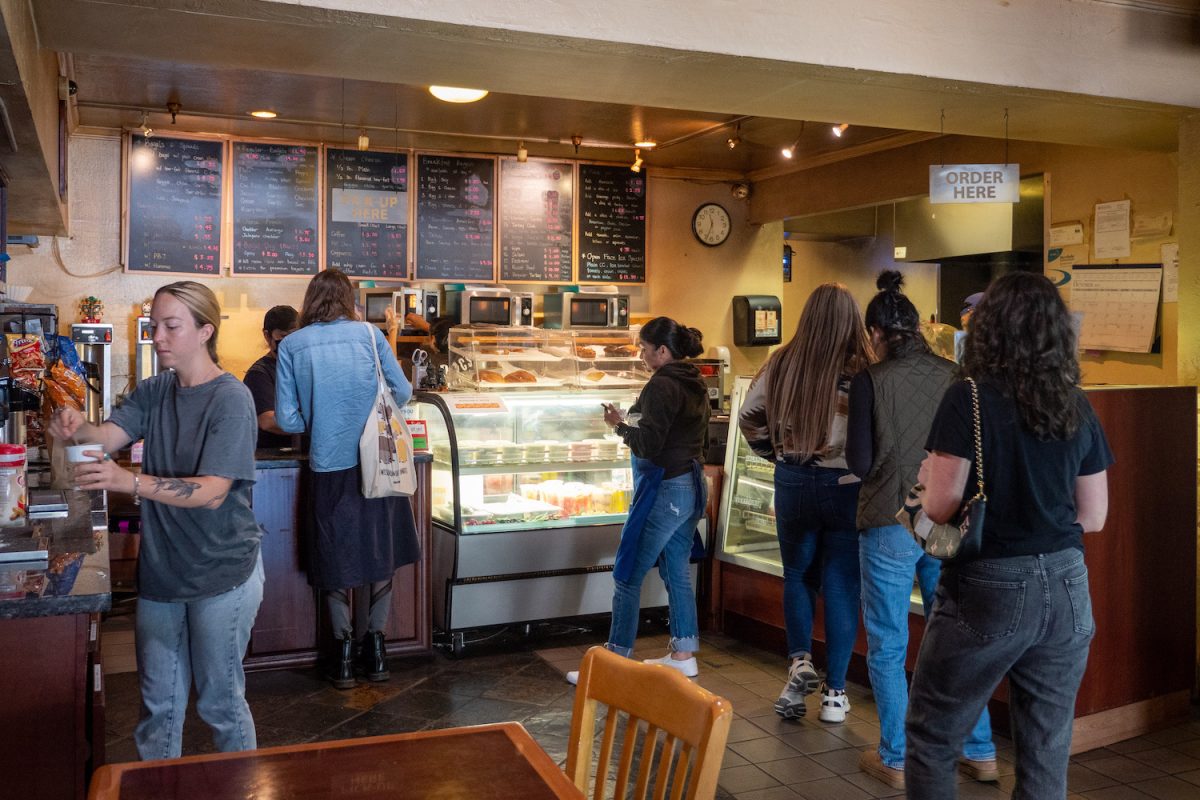 Customers bustle in and out of Docs Bagels, a local bagel shop in Belmont, Calif., on a Sunday afternoon. 
We get a lot of customers on Friday morning and on weekends, said Sonia Yoon, the managing director of the shop.