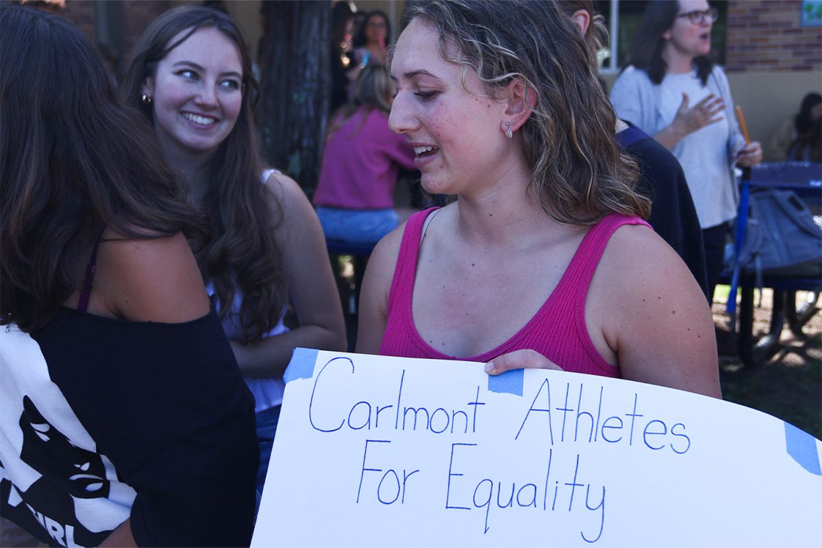 Casey Shea spreads awareness for the CAFE Club (Carlmont Athletes For Equality). Its a club designed to make Carlmont athletics more equal. We want to give all sports equal representation and opportunity, no matter the sport or gender, Shea said. 