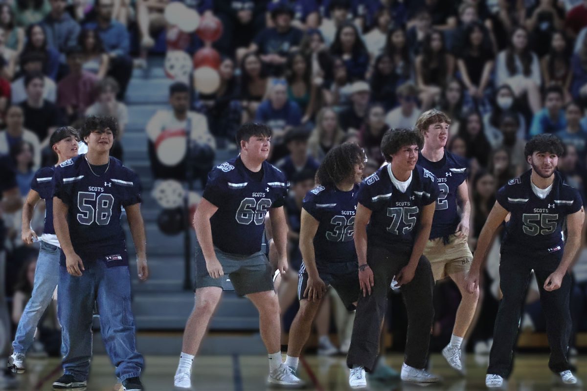 Carlmont’s football team showcases their camaraderie and school spirit. Their performance consisted of handshakes done in pairs, and they ended with a throw deep to the other side of the gymnasium. The team watches with the audience in suspense to see if the ball will get caught. 