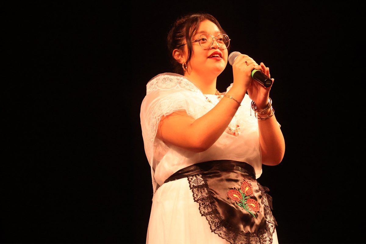 Kimberly Garcia Cancio performs a solo, singing Veracruz by Natalia LaFourcade. We all had a very fun time putting on this show knowing that many of our performances held such a close significance, Garcia Cancio said. I know for myself sharing a part of my culture with my performance at this show was insanely special to me and a wonderful experience. 