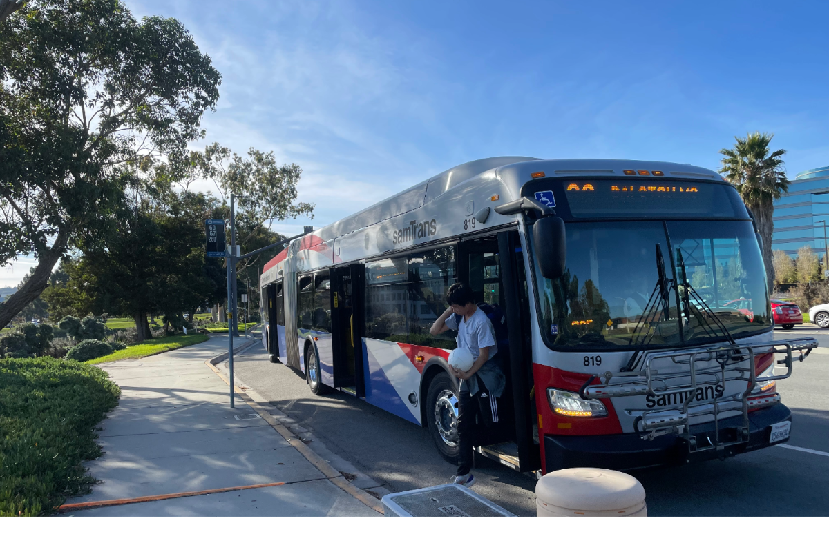 A+student+walks+out+of+a+SamTrans+bus+at+a+Redwood+Shores+bus+stop.+Students+pay+%241+for+their+bus+fare+if+they+use+a+Clipper+card+and+a+%241.10+if+they+use+cash+or+mobile.