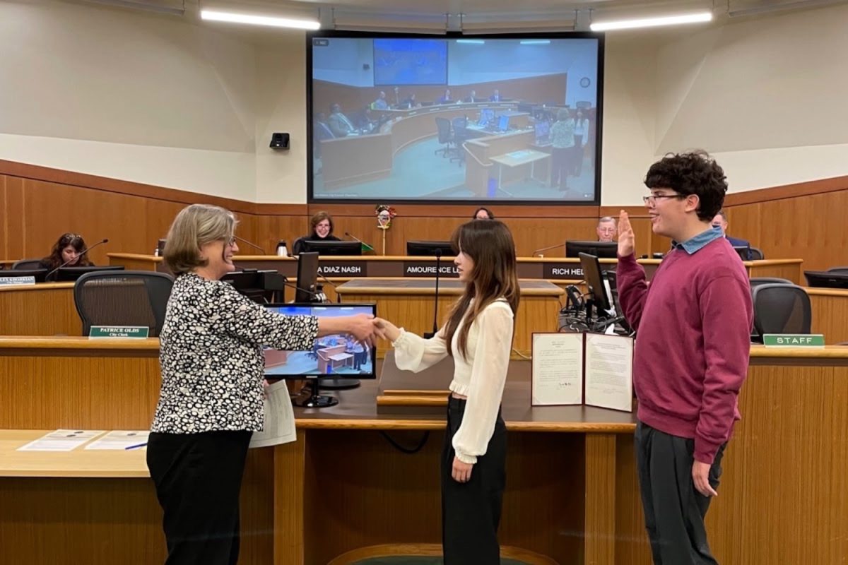 San+Mateo+Park+and+Recreation+youth+commissioners+Serene+Li+and+Thomas+Jelniker+are+sworn+in+during+a+City+Council+meeting.+The+two+high+schoolers+are+eager+to+ensure+that+the+voices+of+younger+generations+are+heard.+I+believe+that+there+is+room+for+improvement+regarding+inclusivity+in+San+Mateo+County%2C+Li+said.+Its+crucial+that+the+youth+also+be+on+the+front+lines+of+decision-making.