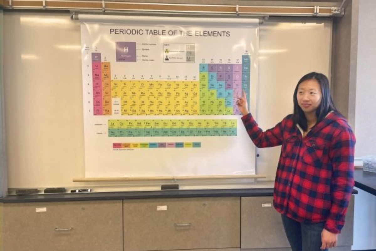 Alyssa Lu explains the periodic table to her class. She teaches six periods of science. The most rewarding thing about being a teacher is when students make a connection or are excited about science, Lu said. 