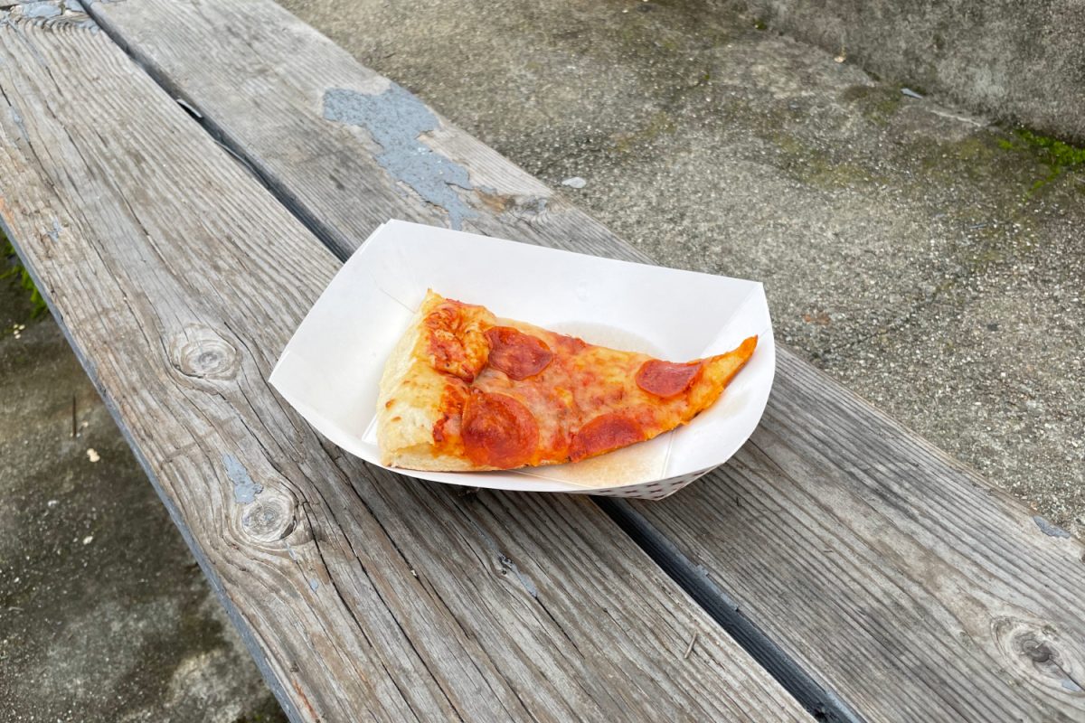 A Slice of pizza that a student would expect to receive on Friday.