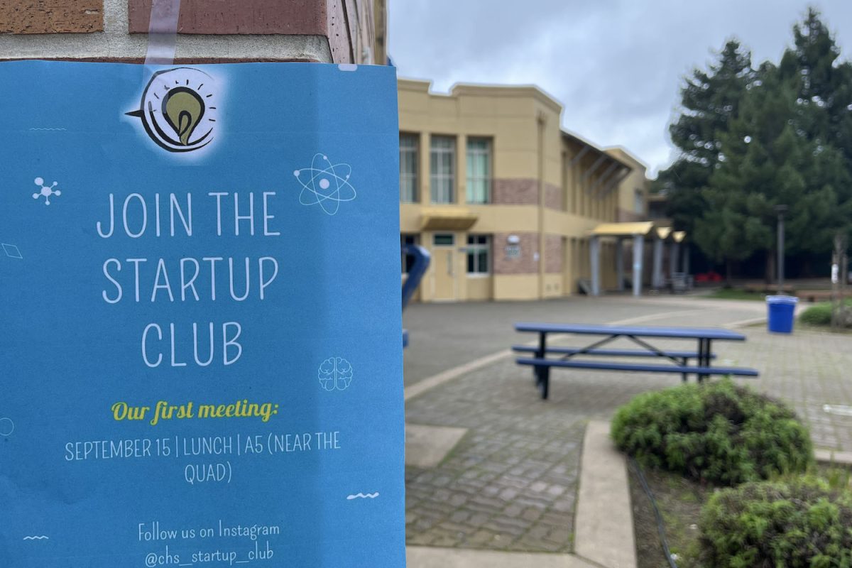 A poster for Startup Club placed in the quad. One thousand posters were put up to drive attention and encourage membership to the club after it was founded last fall. 