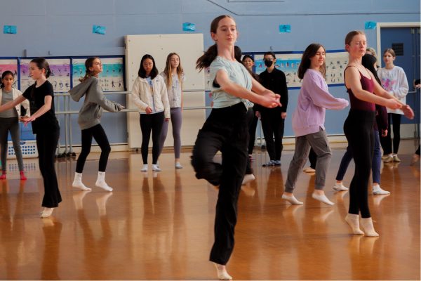 Participants of the Carlmont Dance Day perform a series of leaps and turns across the dance studio. Members of Carlmont’s intermediate and advanced dance teams instruct the participants and demonstrate how to perform various moves. 
