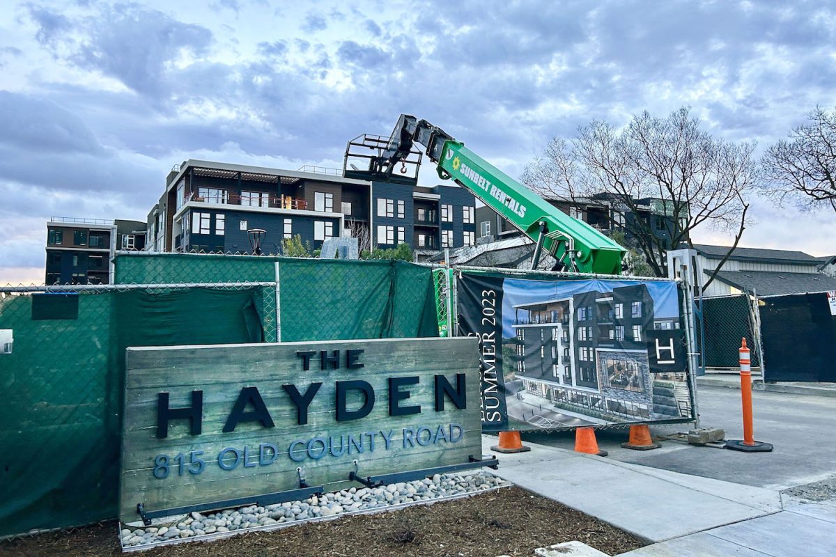 The Hayden apartment complex, proposed in 2020, is nearing the end of construction, providing 177 new apartments on Old County Road where the former Belmont Iceland was located. 