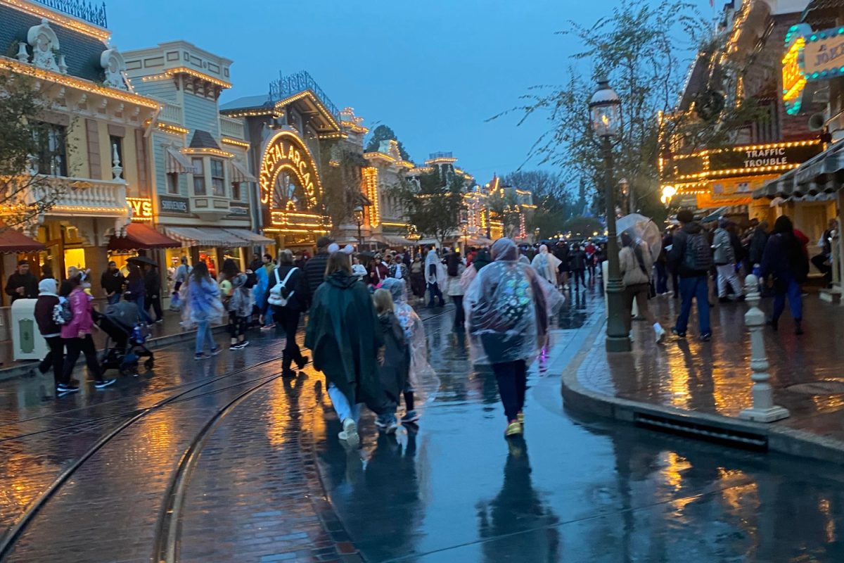 Heavy rain pours down in Disneyland on Feb. 24. Disneyland, located in Anaheim, is a part of the greater Los Angeles community affected by torrential downpours. 