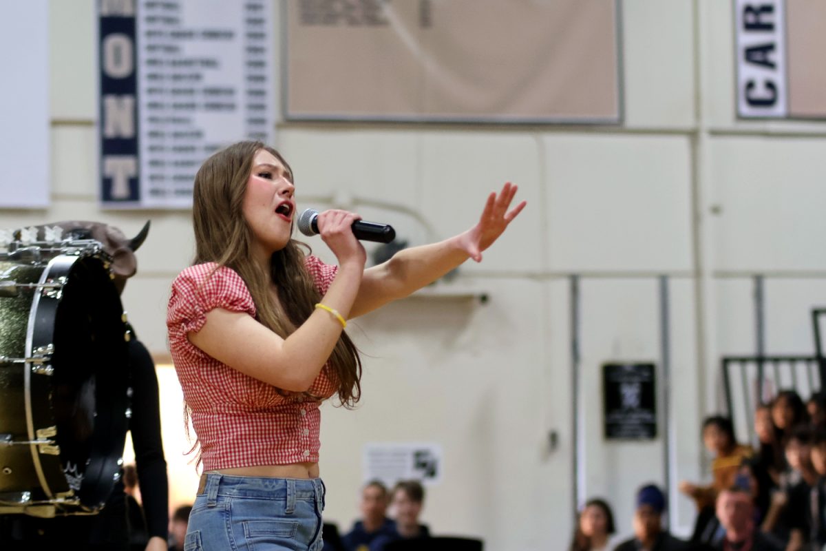 Senior Haley Brown sings “Party in the USA” as the Heritage Fairs closing performance. Accompanied by other singers, drummers, and a guitarist, the group created an engaging show for the audience. Students in the crowd happily clapped and sang along. 