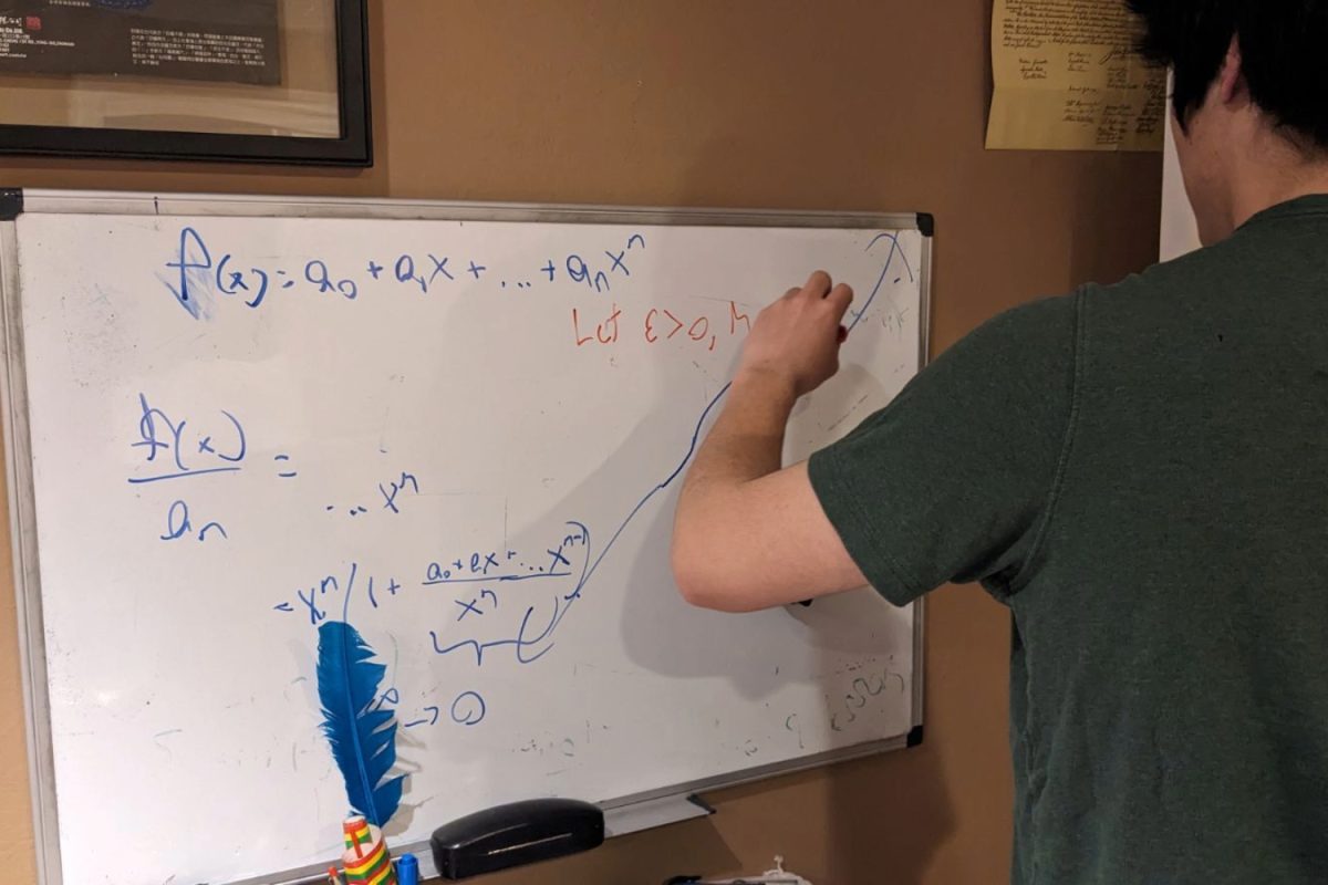 A student studies at home on a whiteboard. Many AP students find studying at home to be helpful, while others prefer to study in class.