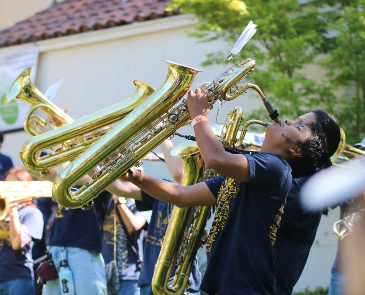 The University of California, Davis marching band energizes the audience during the much-beloved Battle of the Bands tradition against Stanford and Carlmont.