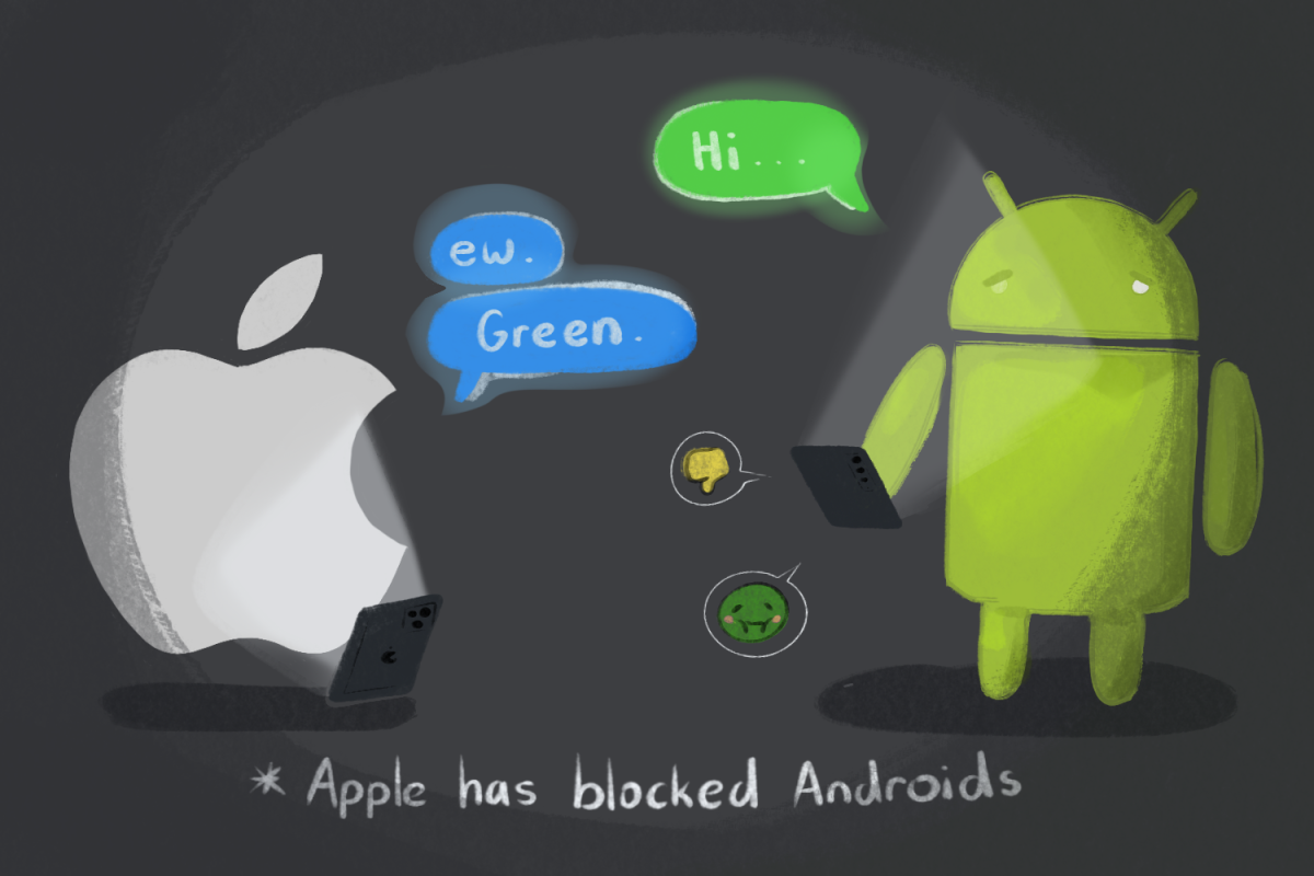 A long-standing divide between Apple and Android users remains; one indication is the color of their text messages. Apples distinct blue-colored bubbles are a defining feature amongst its products, opposing those who own Androids. Androids green messages and other limits on features are used to outcast products not from Apple. However, this marketing tactic has been under fire from the U.S. Government, which has filed a lawsuit against Apple, accusing the company of abusing its power to monopolize its rivals and consumers. With Apples worth close to $3 trillion and the addition of features such as Apple Pay, the Justice Department alleges that Apple undermines the quality of rival devices to maintain its high value. Many younger users, both from Apple and Android, hope to see the spread of blue text bubbles. (Skylin Lui)