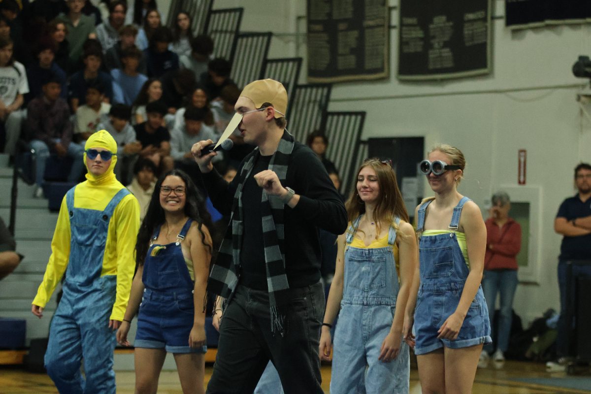 Associated Student Body president Walker Fort assembles his "minions" for a quick skit integrating popular movie franchise Despicable Me into the assembly.