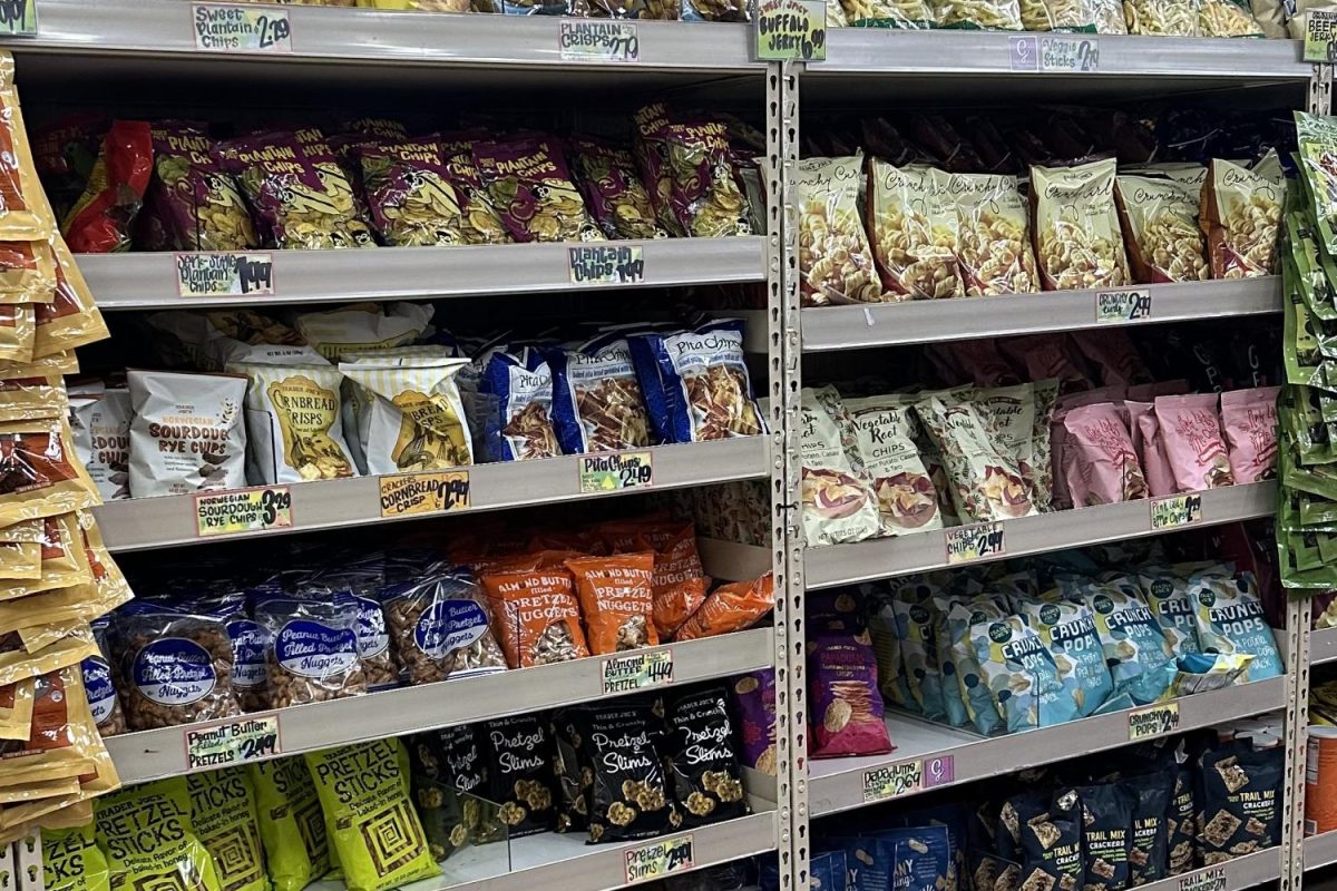 The Trader Joe's snack aisle is packed with treats. Buyers such as Carlmont freshman Ellyssa Won especially enjoy Trader Joe's snacks. "I love Trader Joe's because it is affordable and always has innovative products," Won said. 