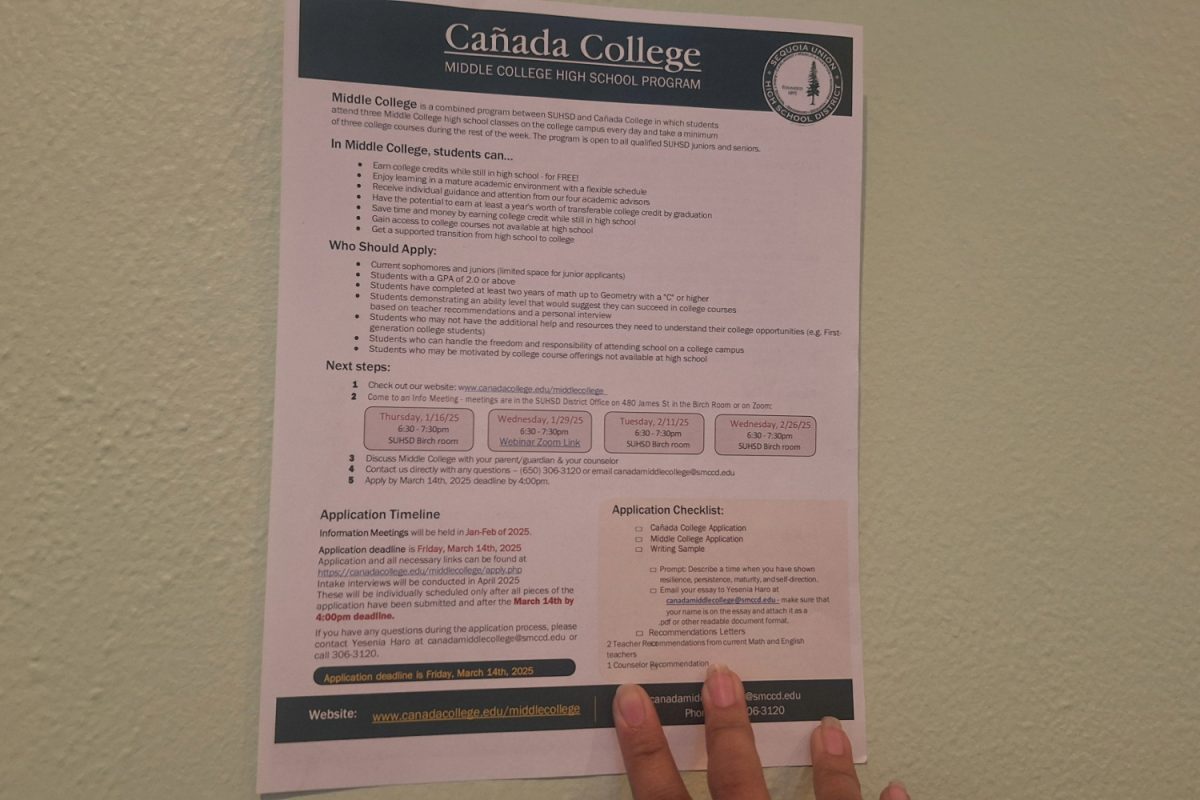 Cañada College's Middle College flyer displays important details for students looking to apply. After its applications process for the Fall 2025 semester opened on Nov. 1, sophomores and juniors are now able to start applying for Middle College.