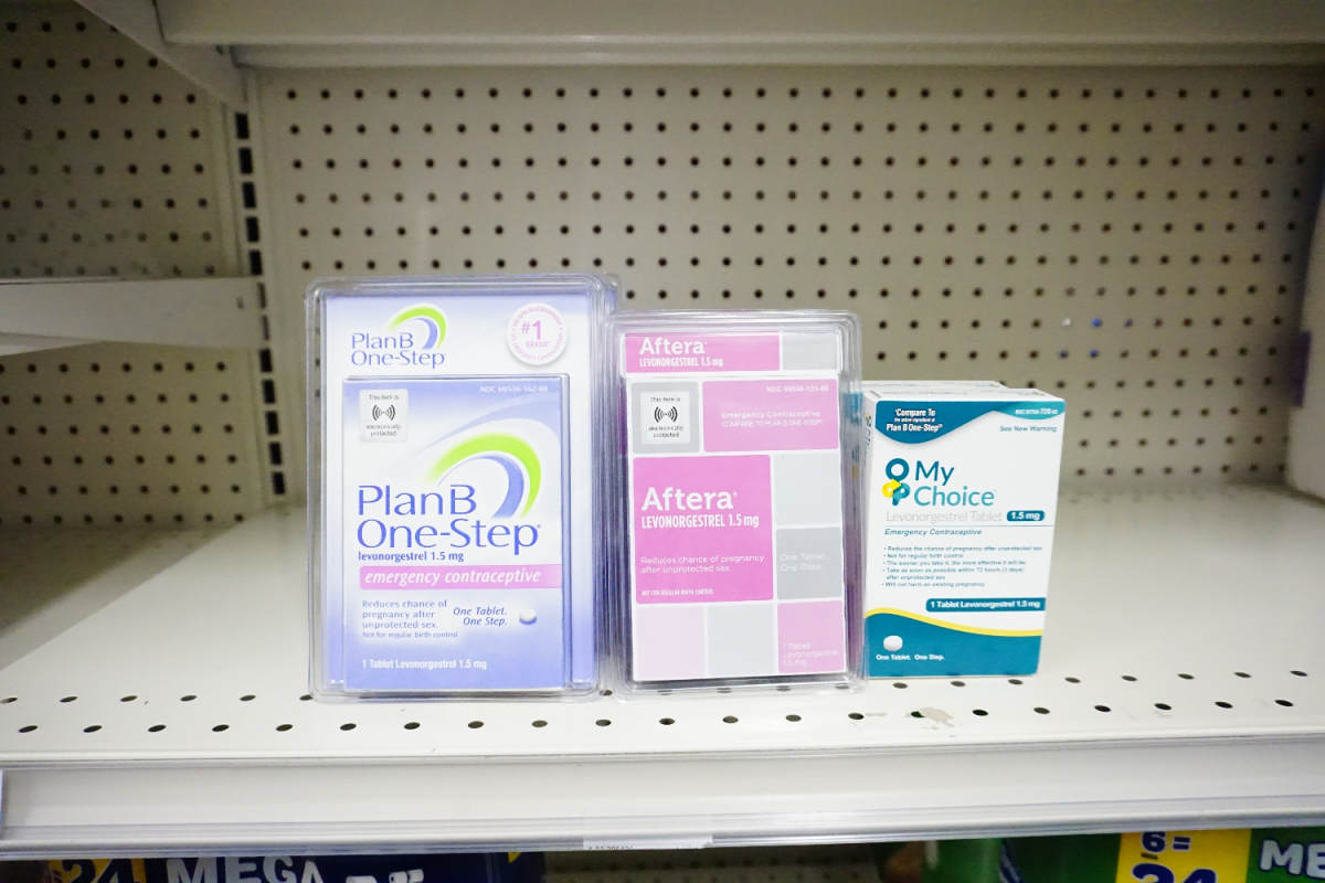 Plan B emergency contraception sits on a pharmacy shelf, accessible for those seeking over-the-counter options. “I am scared for the next four years now that emergency contraception is being limited,” said Jane Quinn*.