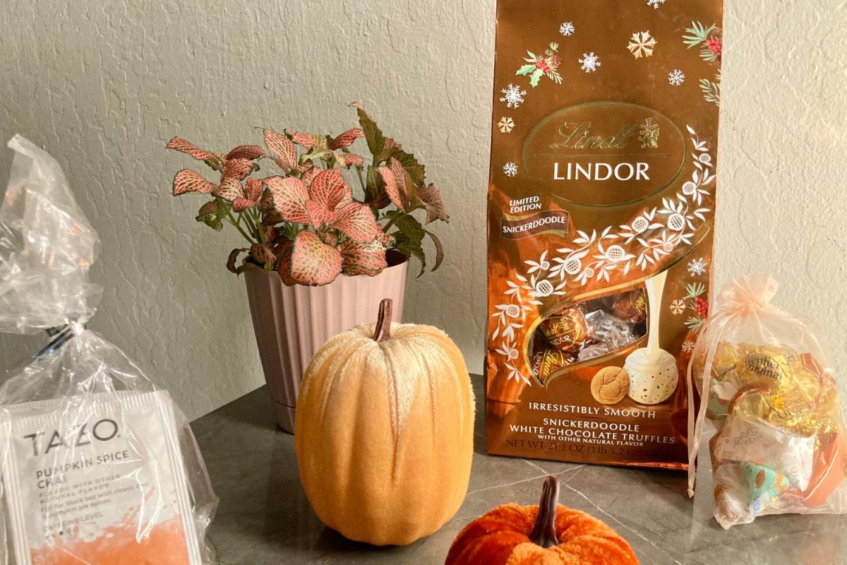 A student prepares a table for Thanksgiving with decorations, plants, and snacks. Thanksgiving is a popular American holiday that takes place on the fourth Thursday in November.