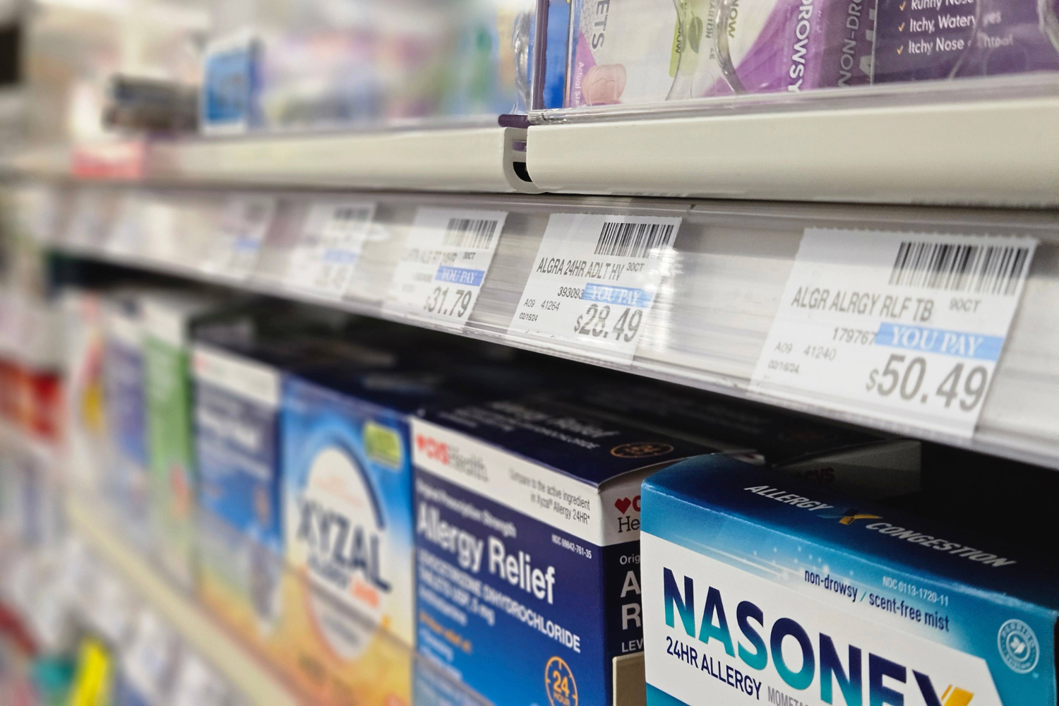  A local CVS pharmacy displays the unrealistic expenses of over-the-counter medication, some of which are locked behind plastic screens with prices over $50.
