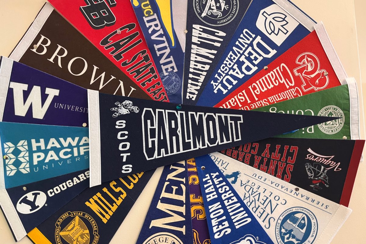 Many college pennants are hung up on the walls of the College and Career Center, giving Carlmont students the chance to see some of the schools they could apply to. 