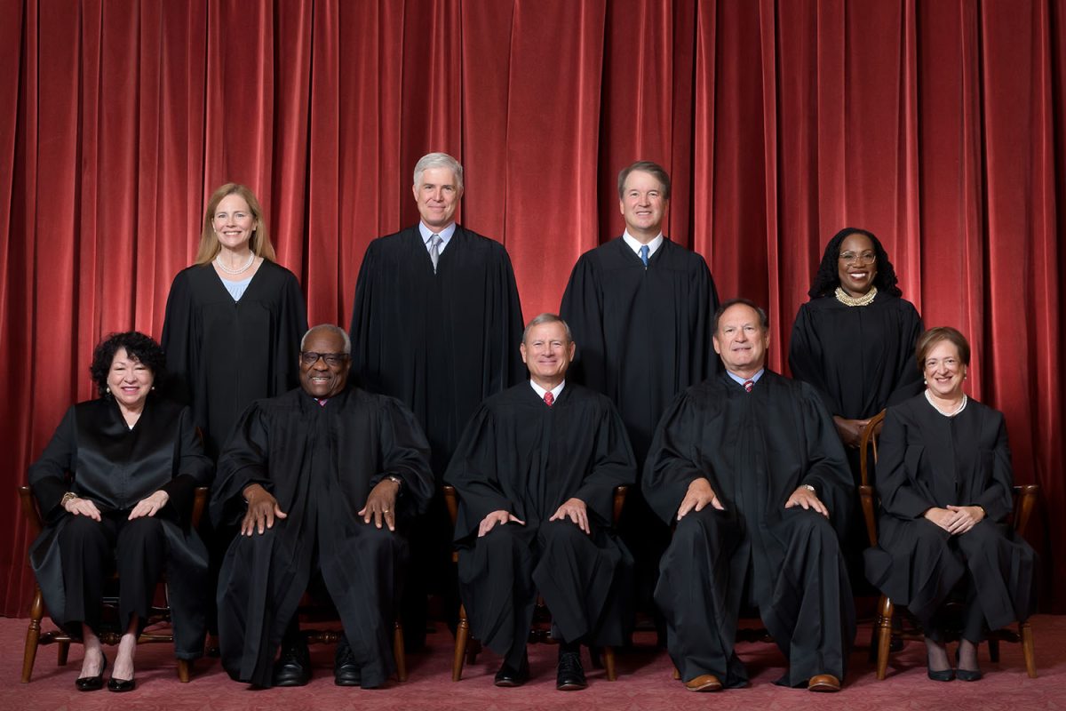 The current Supreme Court, as composed in 2022. Chief Justice John Roberts heads the court, which is composed of eight Associate Justices. "Setting a term of, say, 15 years would ensure that federal judges would not lose all touch with reality through decades of ivory tower existence. It would also provide a more regular and greater degree of turnover among the judges. Both developments would, in my view, be healthy ones," Roberts said.