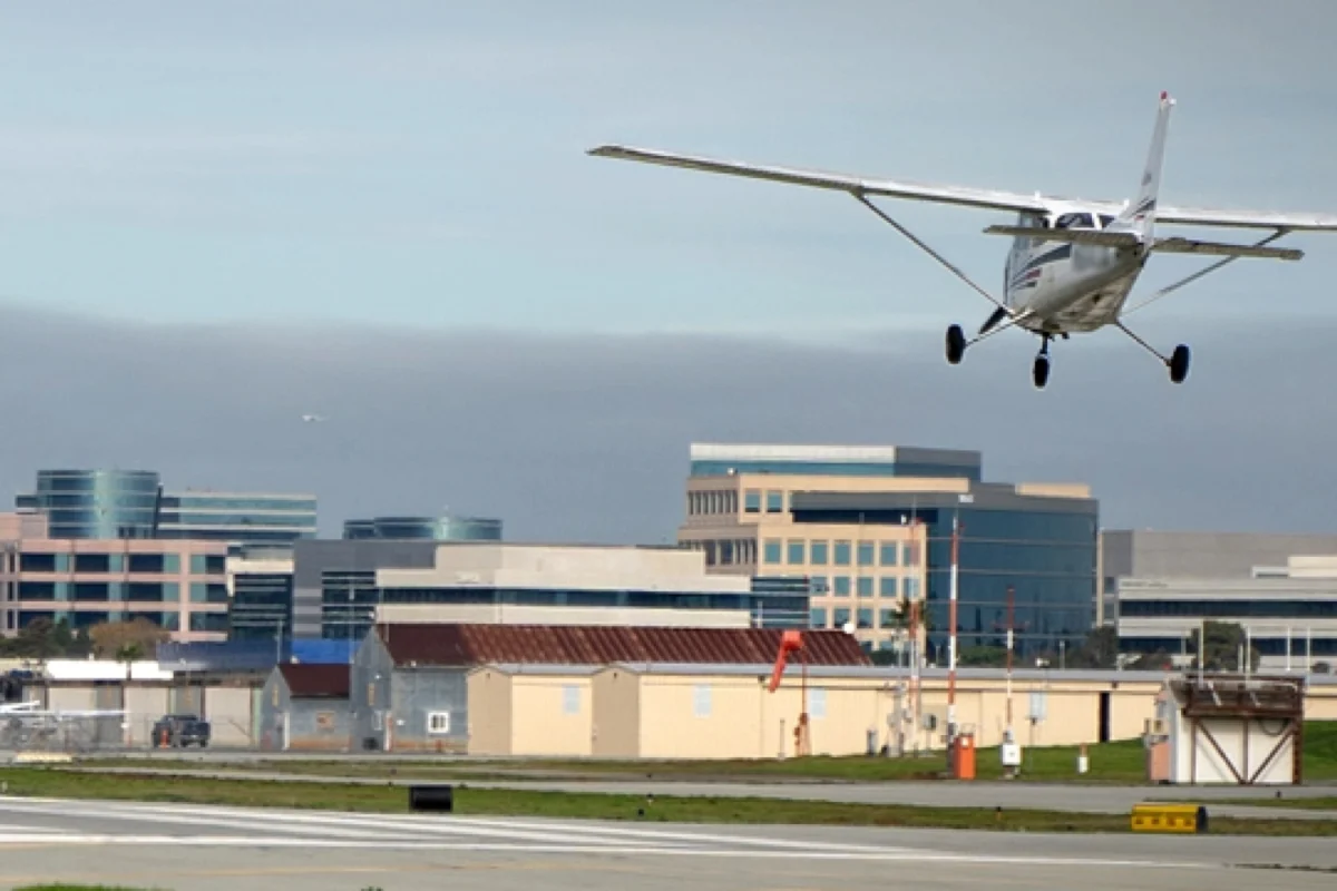 A Cessna plane lands after a general aviation flight at San Carlos Airport. Many of the flights at San Carlos Airport (SQL) are general aviation flights and are for recreational or hobby purposes, while others are for emergency response services.