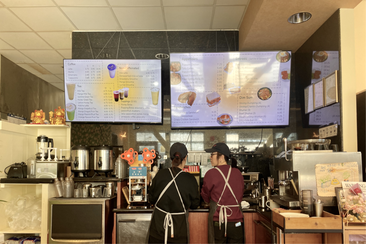 SweetU Cafe & Catering workers make drinks for customers. Known for its high-quality food and service, the cafe is a popular spot for Redwood Shores locals.