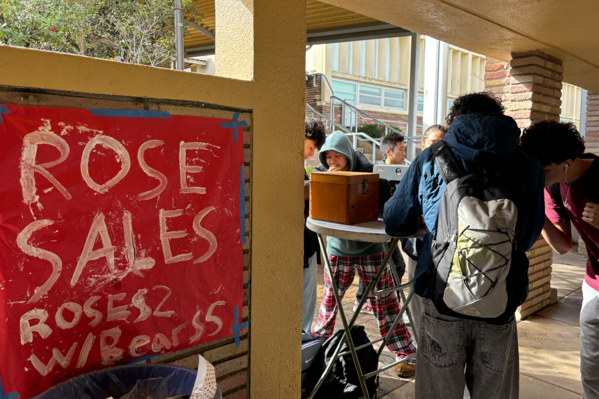 Students purchase roses and teddy bears in the C-Hall. 