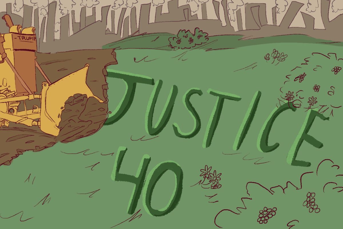 A bulldozer clears the land to expand infrastructure for a nearby city. With Trump ending the Justice40 initiative, federal funds that were meant for marginalized communities are now redirected to projects benefiting already well-developed areas.