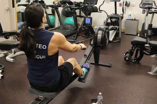 A local firefighter trains at station 14. Working out helps firefighters to train mentally or physically and to cool down.