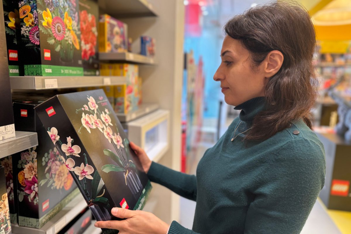 A shopper looks at the LEGO Orchid set from the botanical collection. While these sets are bought by everyone, they are often gifted to women for occasions like Mother’s Day and Valentine’s Day, according to LEGO. “In our campaign, we are trying to appeal to girls in the next few years because it is still primarily boys and male based,” said Grace White, the LEGO Store manager for Hillsdale Shopping Center and Westfield Valley Fair mall.