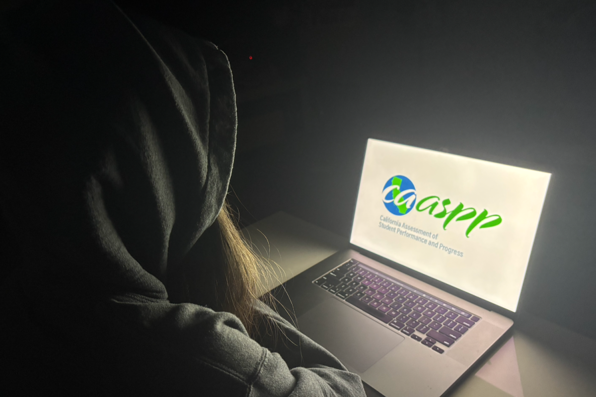 A junior at Carlmont looking at the  California Assessment of Student Performance and Progress (CAASPP) test on their computer. Standardized tests like CAASPP are meant to promote higher quality learning through various assessments, according to the California Department of Education.