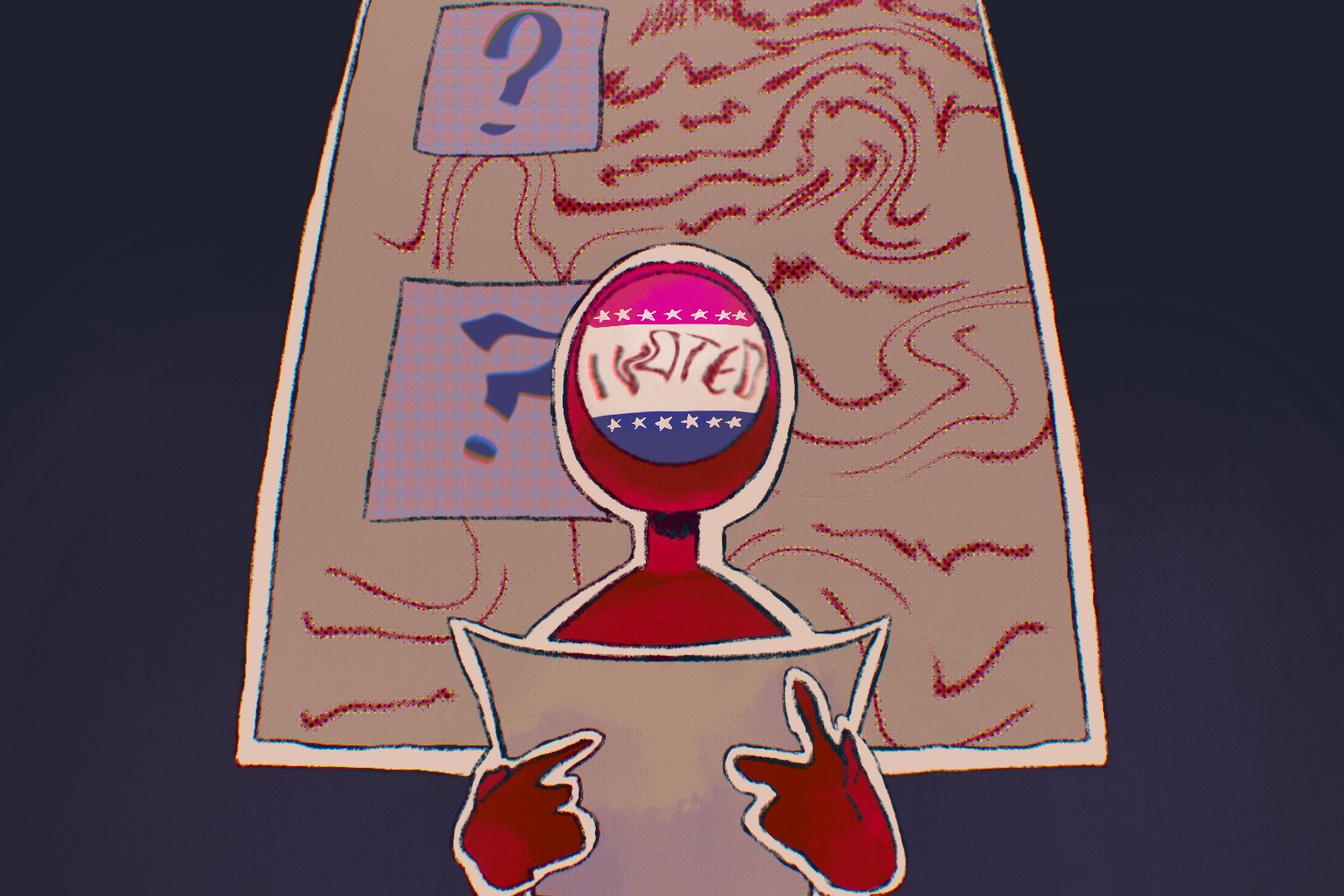A person stares at a blurred voting ballot, unable to process the different policies each candidate has outlined for their platform. Literacy and democracy are closely intertwined, as democracy relies on citizens making informed decisions based on the facts presented to them. The trend of increasing low literacy rates indicates a growing population that lacks the critical thinking skills necessary to process and understand policies and agendas. Ultimately, this poses a threat to democracy, as people can no longer represent themselves effectively because they lack the necessary skills to comprehend complex issues.
