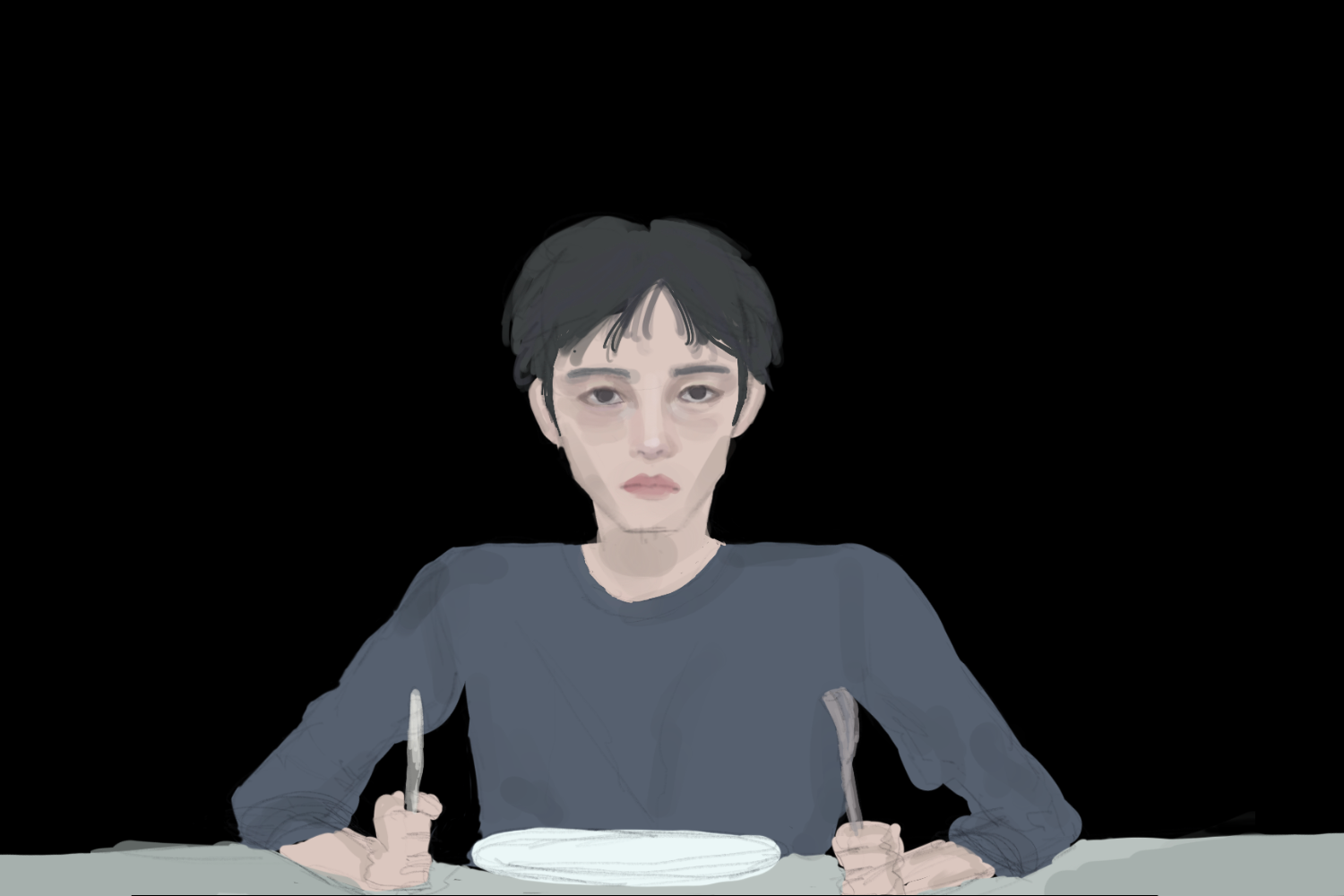 A young man looks up from his empty plate, a reflection of his appetite suppression as a result of anorexia nervosa. For some struggling with eating disorders, disordered thoughts associated with eating can come from a variety of outside influences. "Some causes of eating disorders could be judgement and comments from others, whether they mean well or not," said Shelley Bustamante, Carlmont High School's mental health specialist.