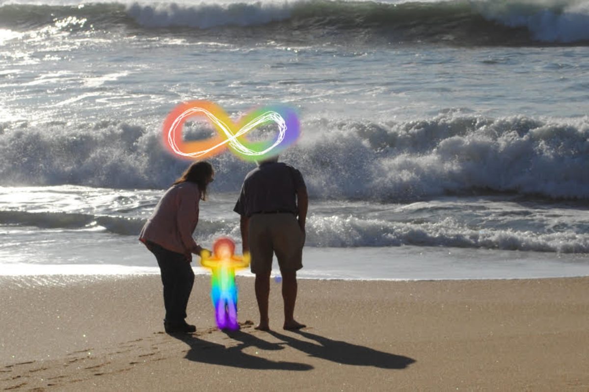 A family stands holding hands on a beach, the child embodying the symbol of neurodiversity: a rainbow infinity sign. Neurodiverse families, just like neurotypical ones, have their own unique experiences, as well as their own unique challenges. "Neurodiverse families have greater stress and uncertainty for the future as well as issues with the siblings who may be jealous of the parents’ time with the neurodiverse child," said Tony Attwood, a clinical psychologist and specialist in neurodiversity and developmental disorders.